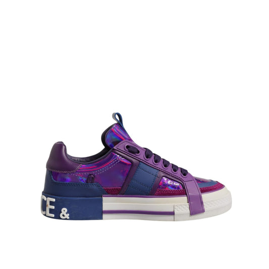 Dolce & Gabbana Purple Leather DG Logo Low Top Sneakers Shoes
