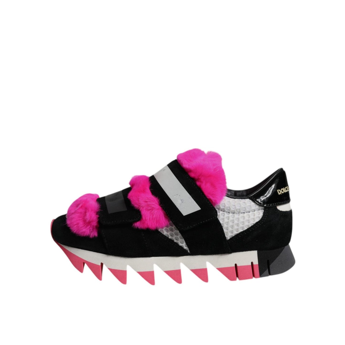 Dolce & Gabbana Black Pink Fur Embellished Sneakers Shoes