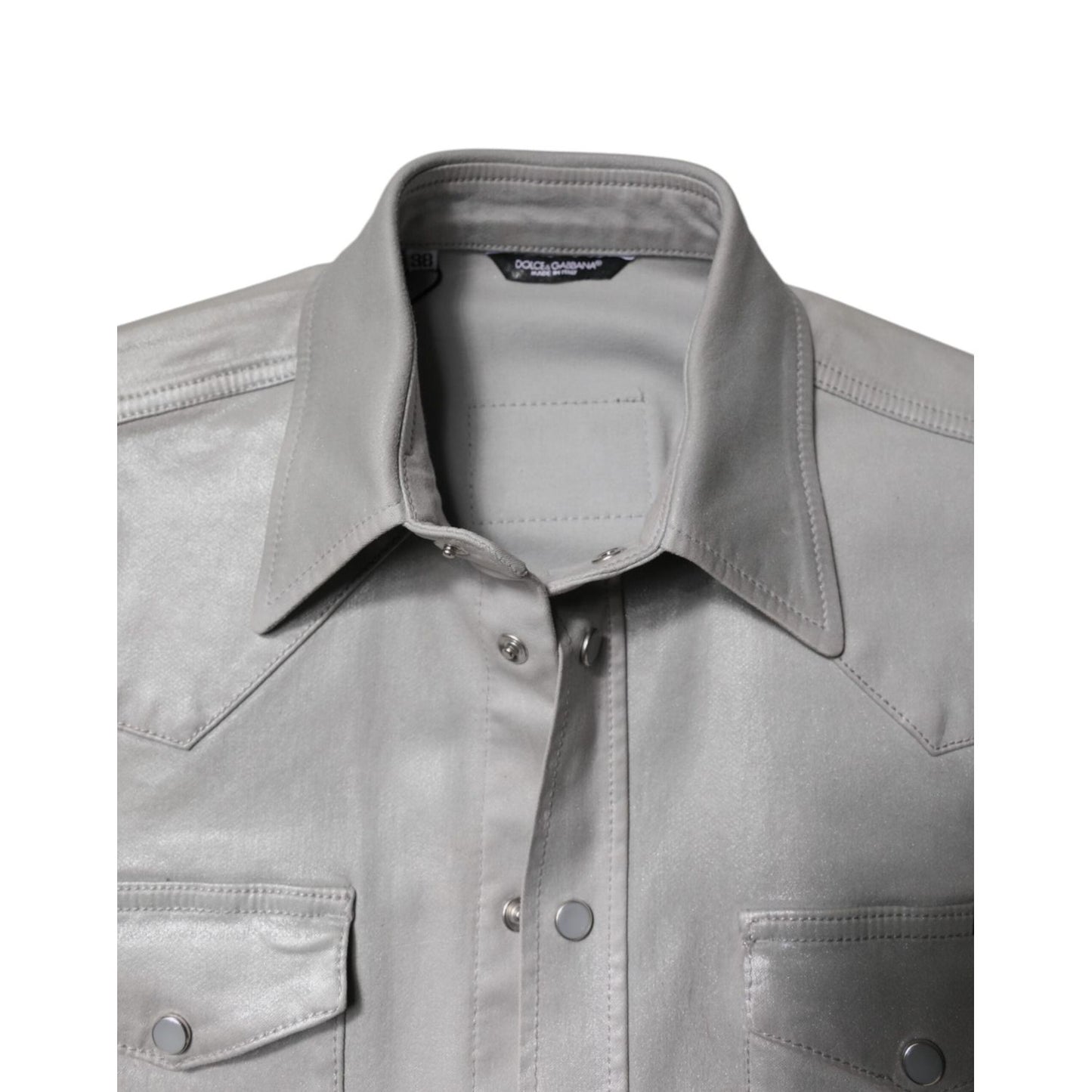 Dolce & Gabbana Metallic Gray Cotton Button Down Shirt TSH878487-38