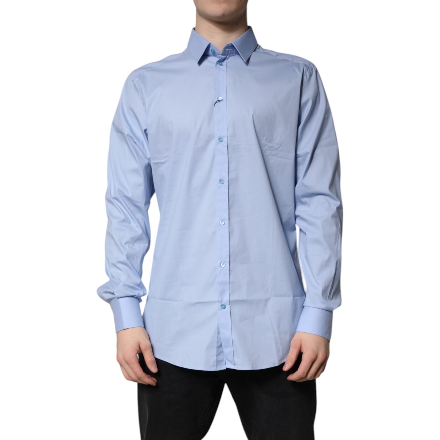 Dolce & Gabbana Light Blue Cotton GOLD Dress Formal Shirt