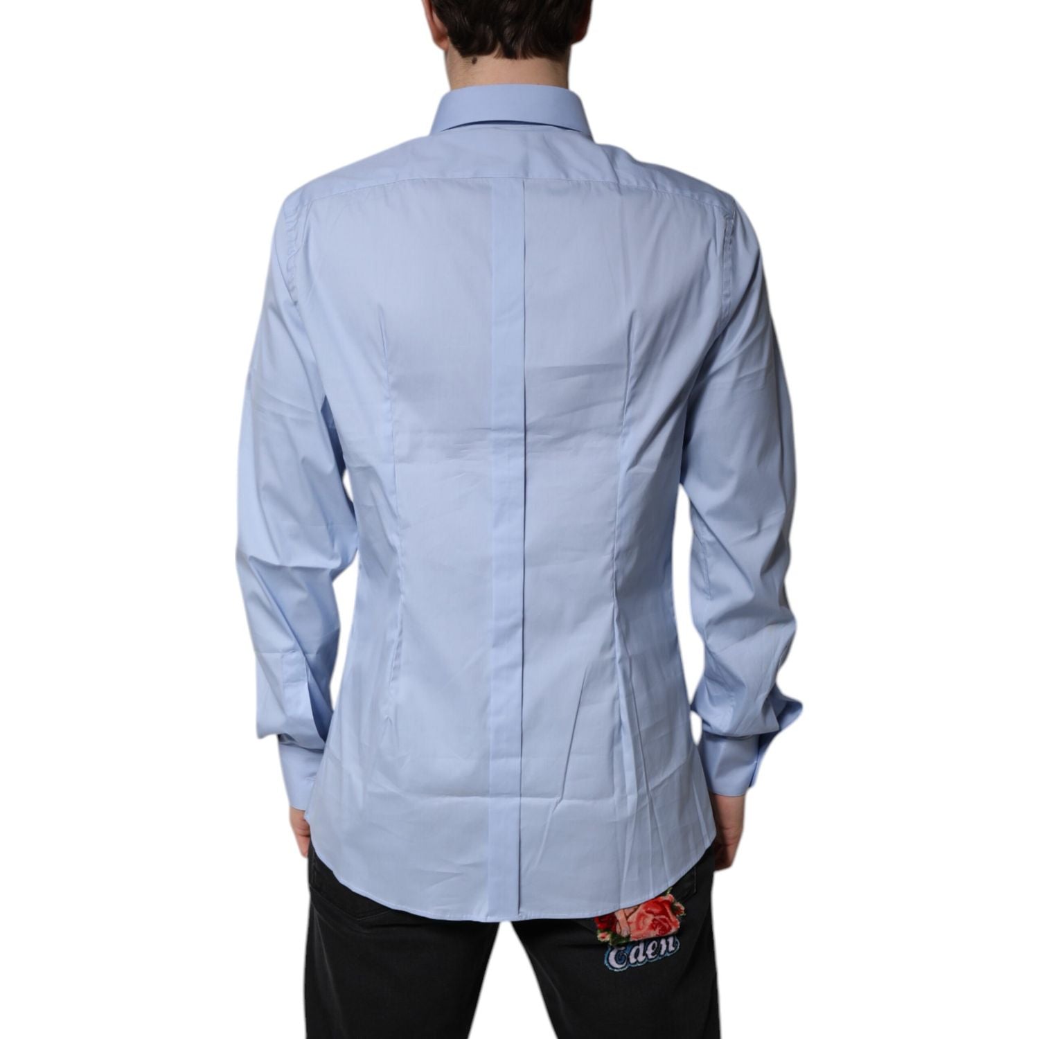 Dolce & Gabbana Light Blue Cotton GOLD Dress Formal Shirt