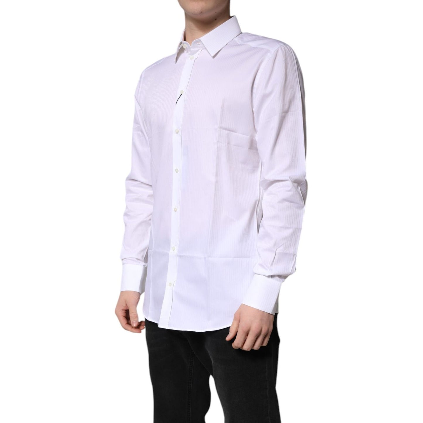 Dolce & Gabbana White Cotton Collared GOLD Dress Formal Shirt
