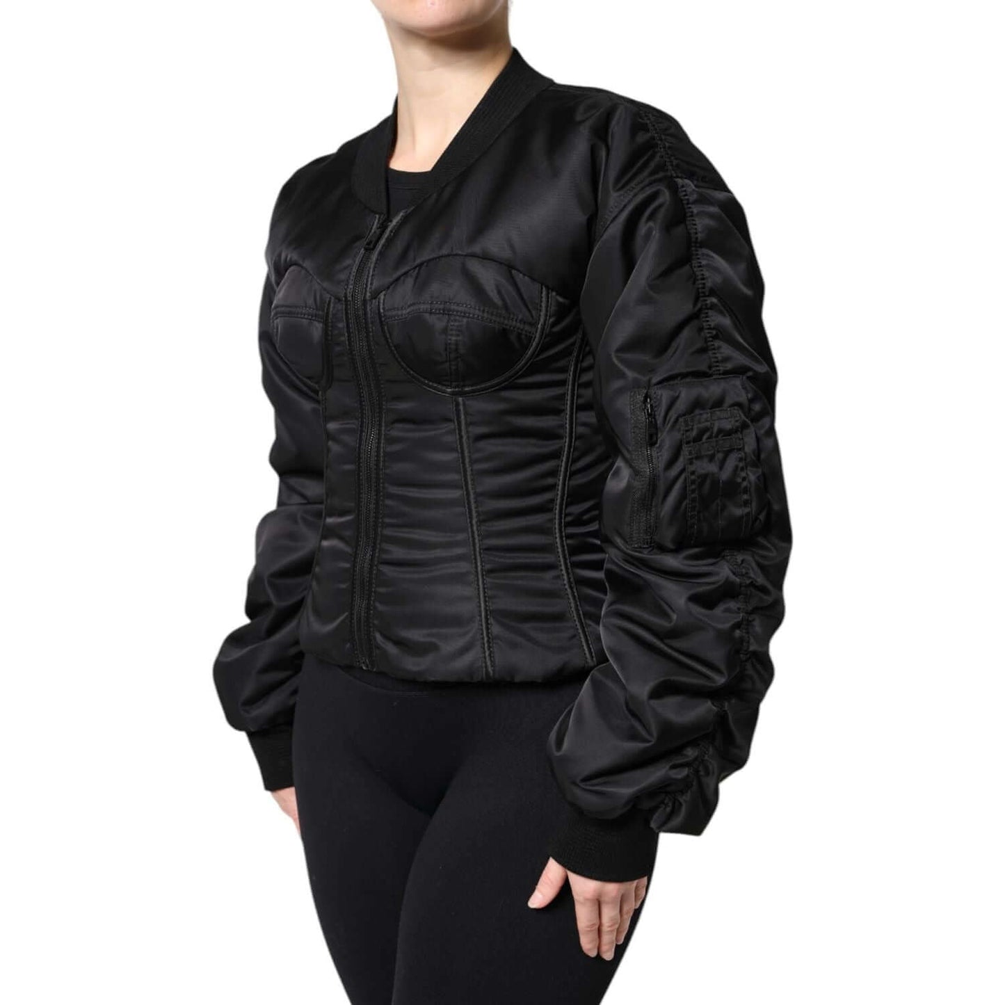 Dolce & Gabbana Black Nylon Full Zip Bustier Corset Jacket