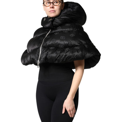 Dolce & Gabbana Black Padded Puffer Hooded Full Zip Cropped Jacket