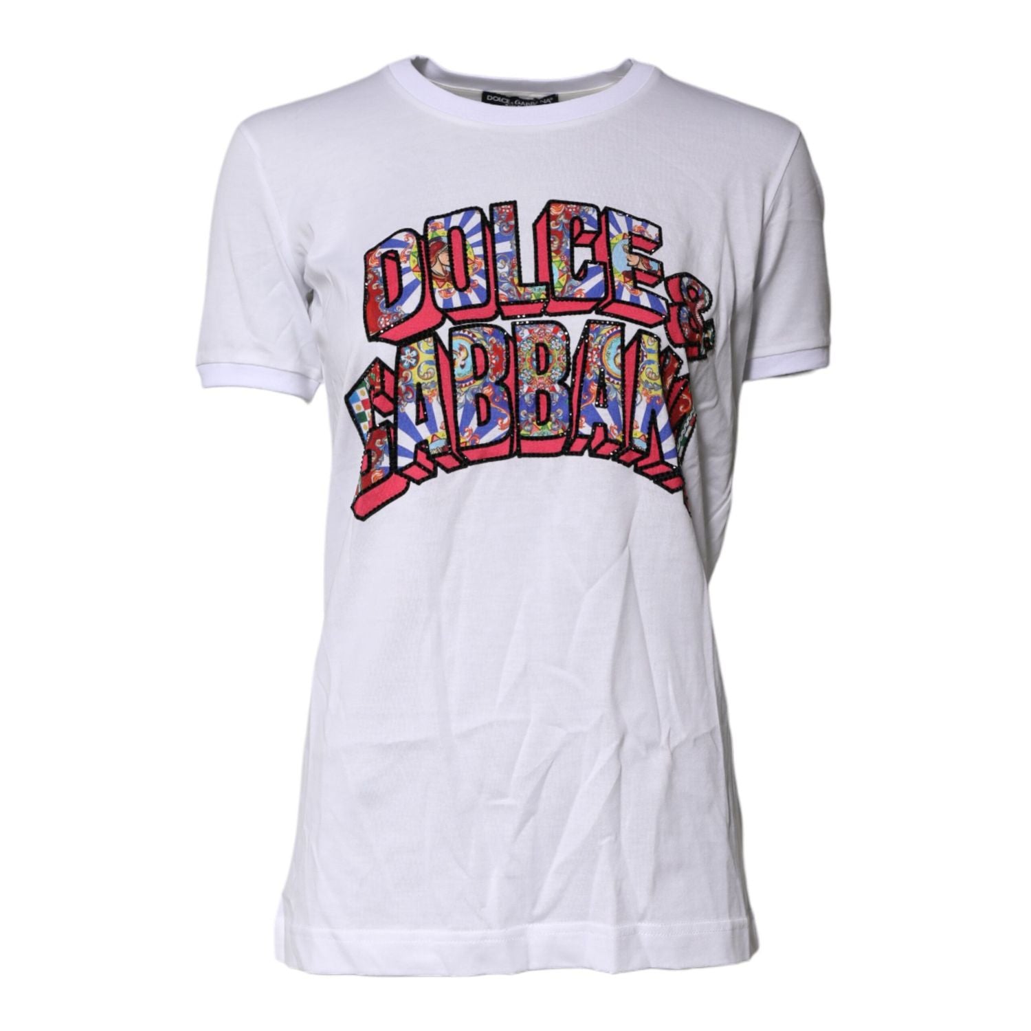 Dolce & Gabbana White Cotton Logo Print Round Neck T-shirt