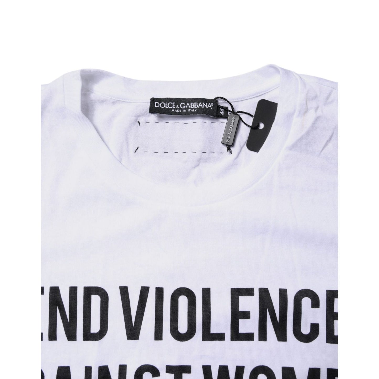 Dolce & Gabbana White Cotton Printed Round Neck Top T-shirt