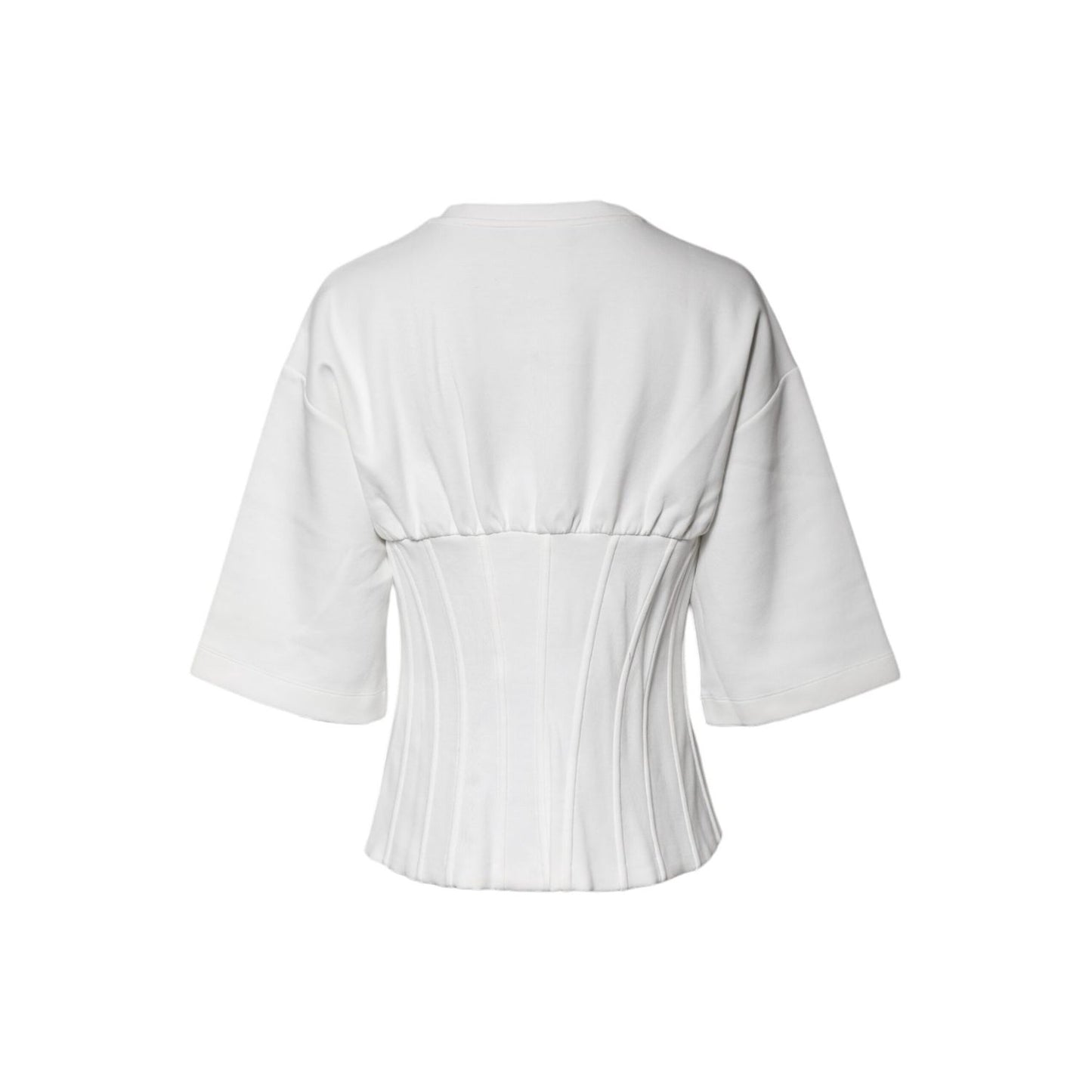 Dolce & Gabbana White Cotton Blend 3/4 Sleeves Blouse Top