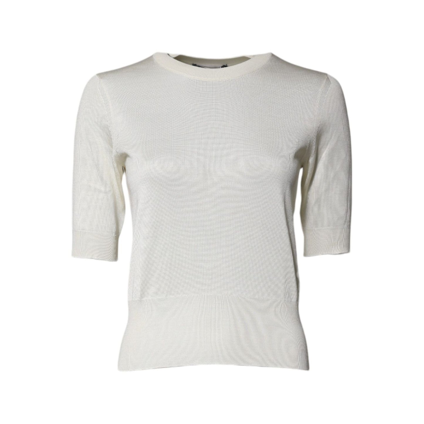 Dolce & Gabbana Cream Short Sleeve Silk Round Neck Blouse Top