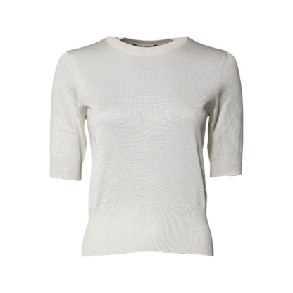 Dolce & Gabbana Cream Short Sleeve Silk Round Neck Blouse Top