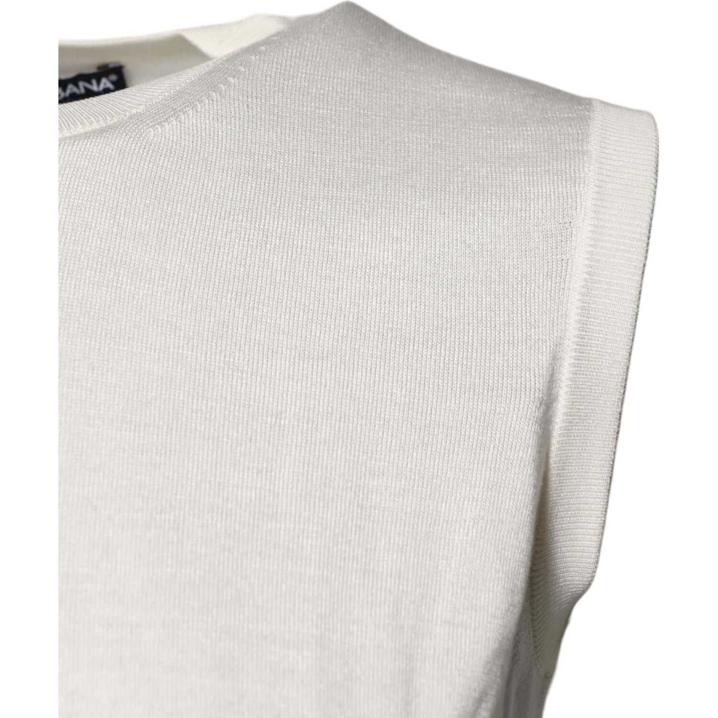 Dolce & Gabbana Cream Sleeveless Silk Round Neck Tank Top TSH87248-36