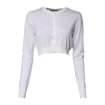 Dolce & Gabbana Cream Cashmere Knit Cropped Cardigan Sweater