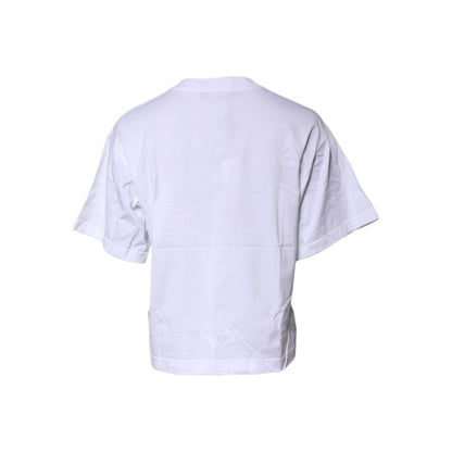 Dolce & Gabbana White Printed Round Neck Top Cotton T-shirt