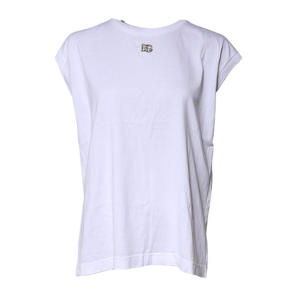 Dolce & Gabbana White Cotton Sleeveless Round Neck Tank Top