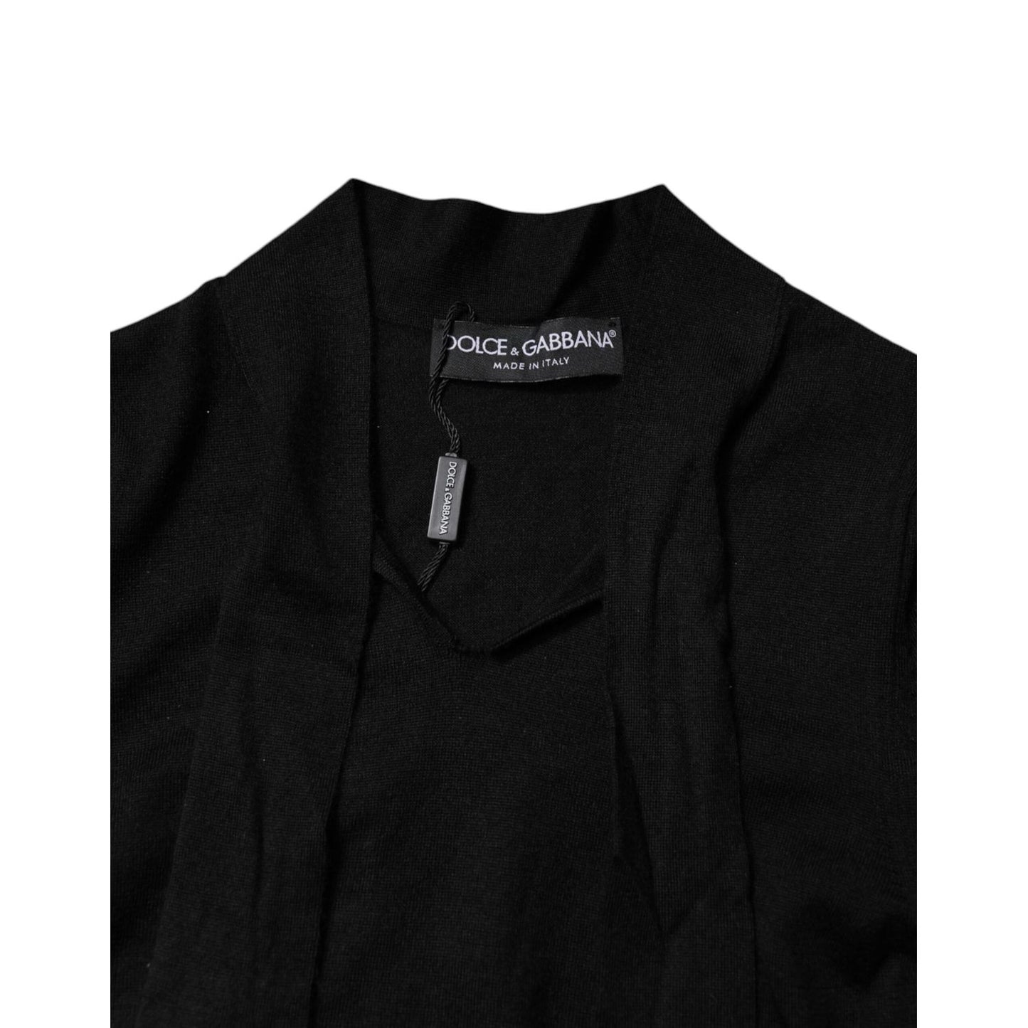 Dolce & Gabbana Black Cashmere Ascot Collar Long Sleeve Top