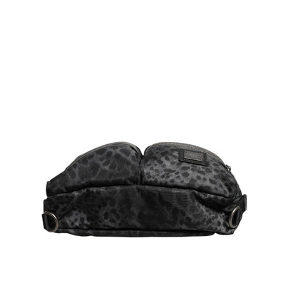 Dolce & Gabbana Black Gray Leopard DG Logo Belt Waist Fanny Pack Bag