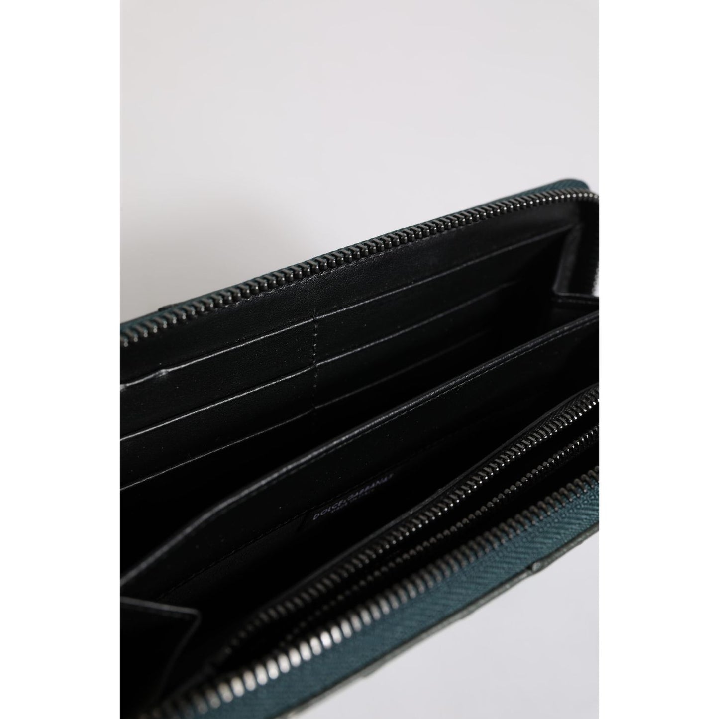 Dolce & Gabbana Green Ostrich Logo Plaque Zip Around Continental Wallet