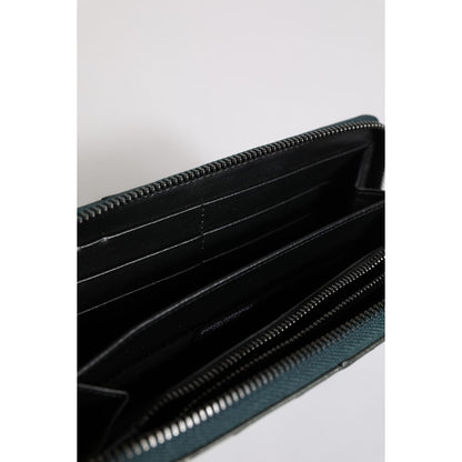 Dolce & Gabbana Green Ostrich Logo Plaque Zip Around Continental Wallet