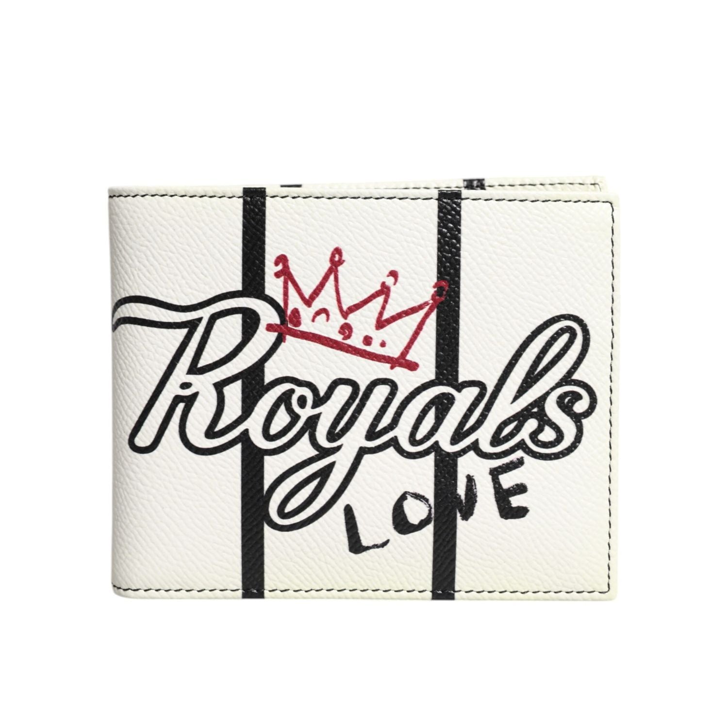 Dolce & Gabbana White Leather DG Crown Royals Bifold Card Holder Wallet