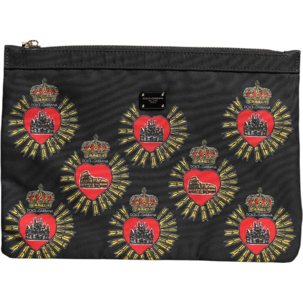 Dolce & Gabbana Black Red Nylon Sacred Heart Clutch Pouch Bag