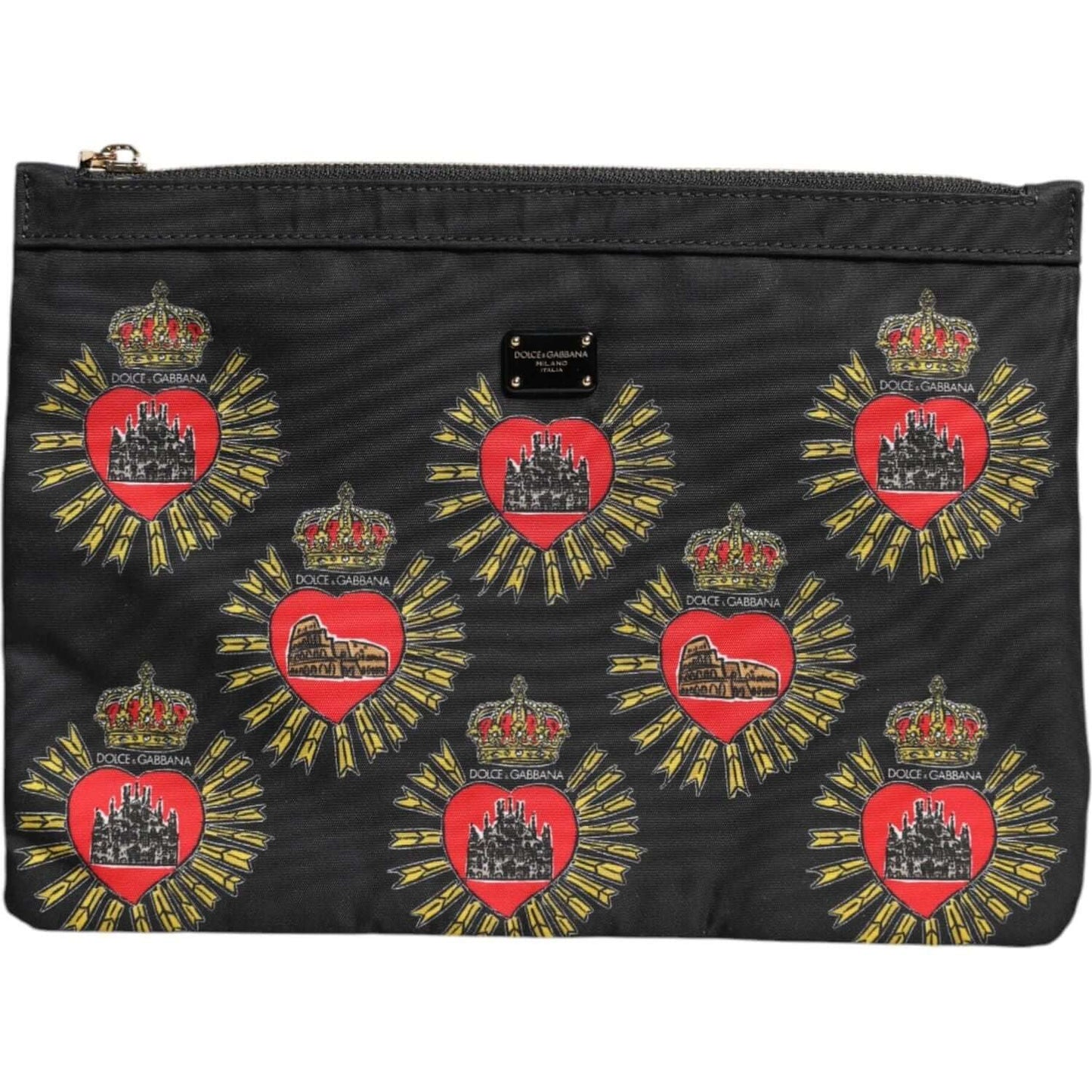 Dolce & Gabbana Black Red Nylon Sacred Heart Clutch Pouch Bag