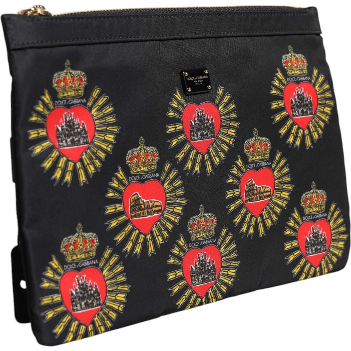 Dolce & Gabbana Black Red Nylon Sacred Heart Clutch Pouch Bag