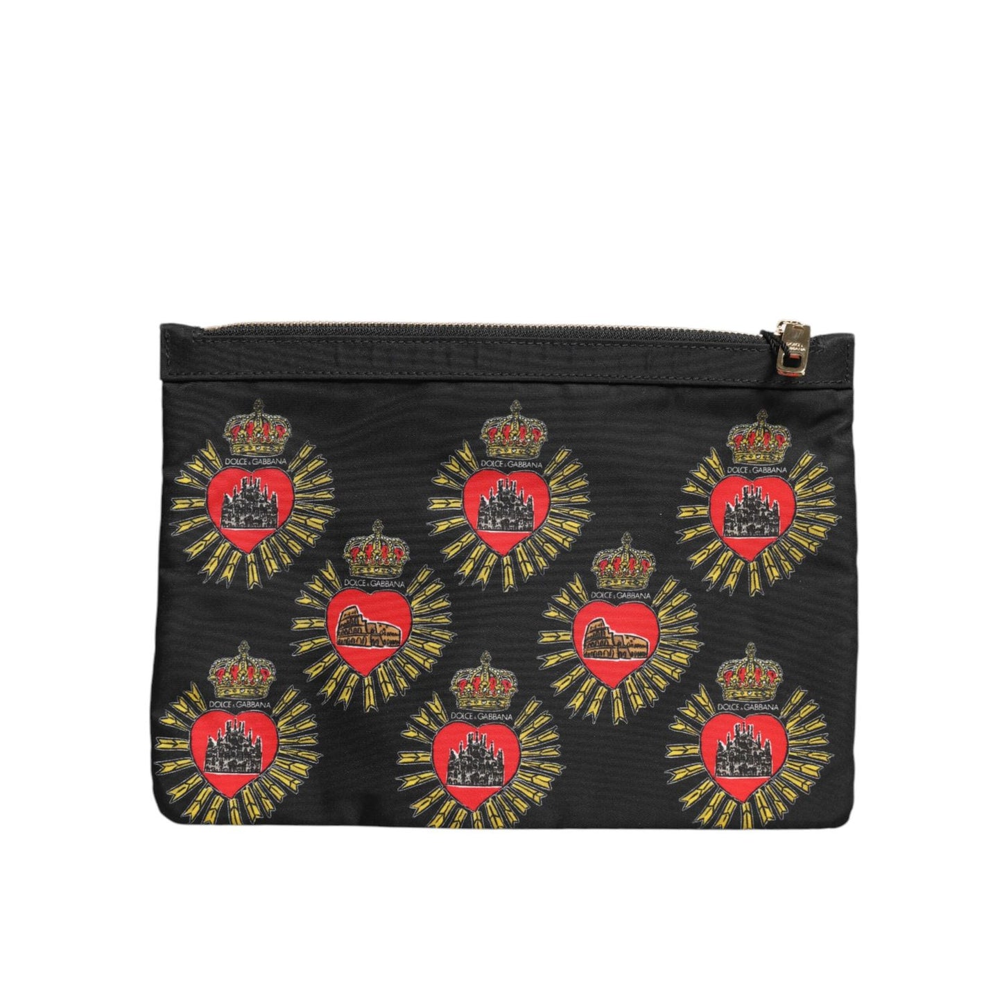 Dolce & Gabbana Black Red Nylon Sacred Heart Clutch Pouch Bag