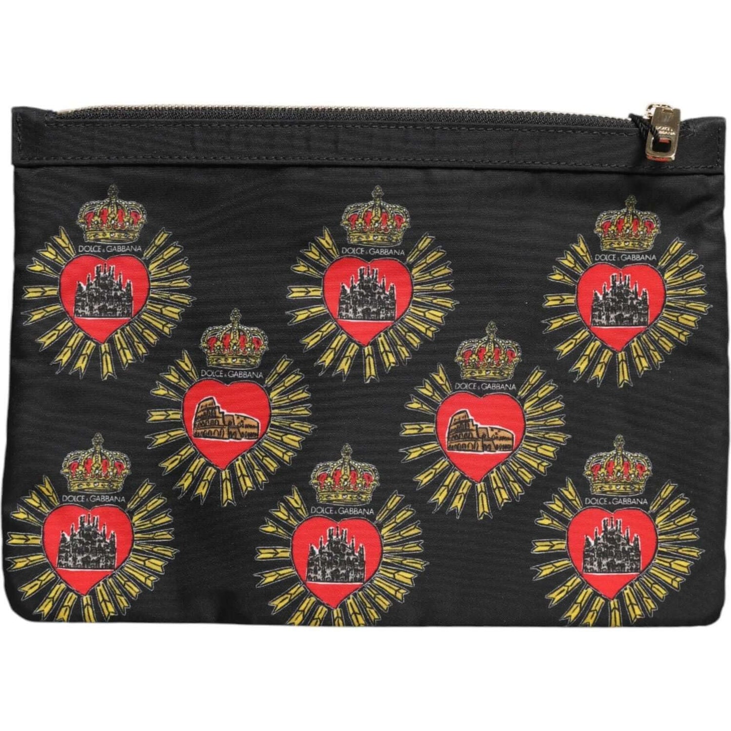 Dolce & Gabbana Black Red Nylon Sacred Heart Clutch Pouch Bag