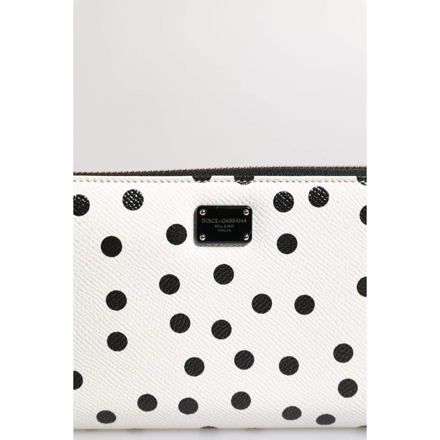 Dolce & Gabbana White Black Striped Leather Zip Around Continental Wallet