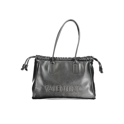 Mario Valentino Black Polyethylene Handbag with dual shoulder handles, internal pocket, phone holder spaces, and logo application.