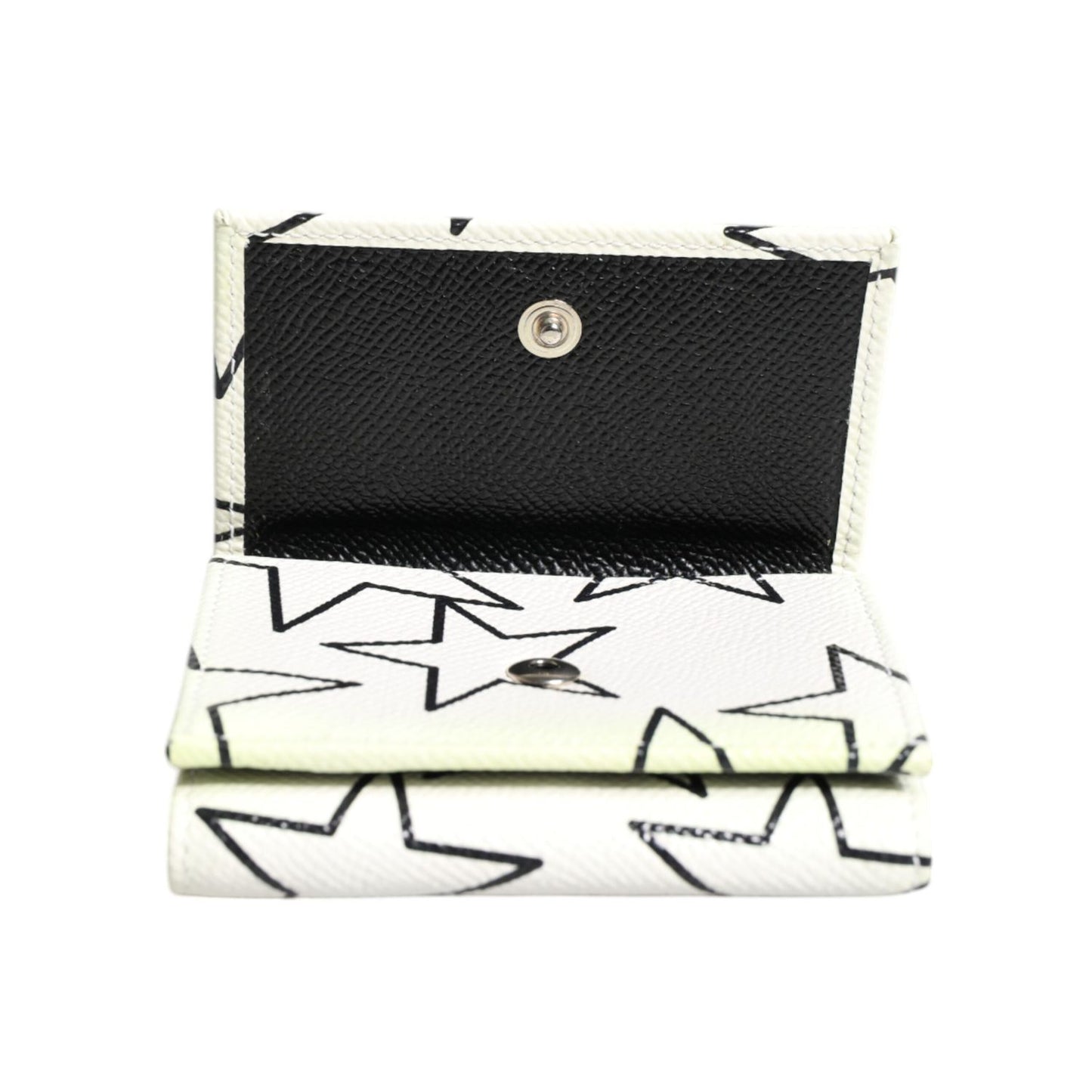 Dolce & Gabbana White Leather Trifold DG Star Print Card Holder Wallet