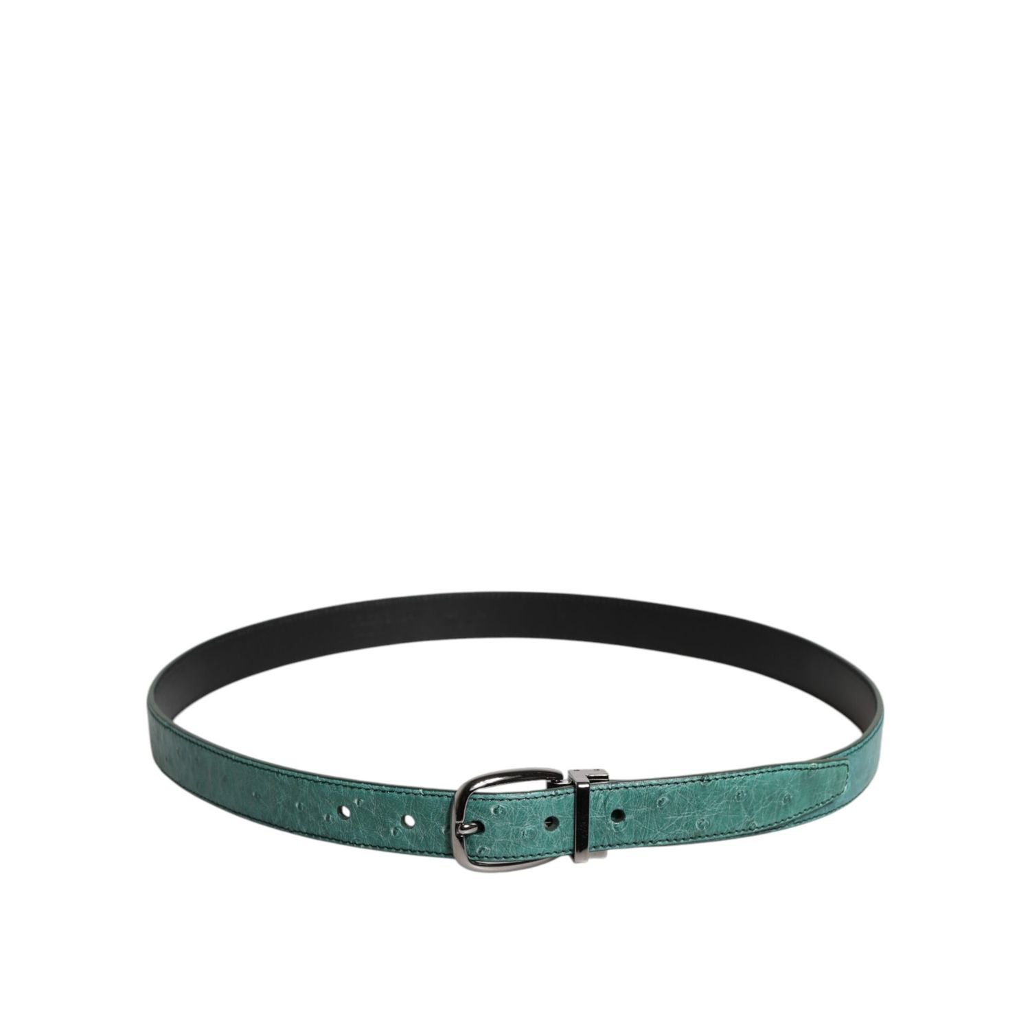 Dolce & Gabbana Green Ostrich Leather Silver Metal Buckle Belt
