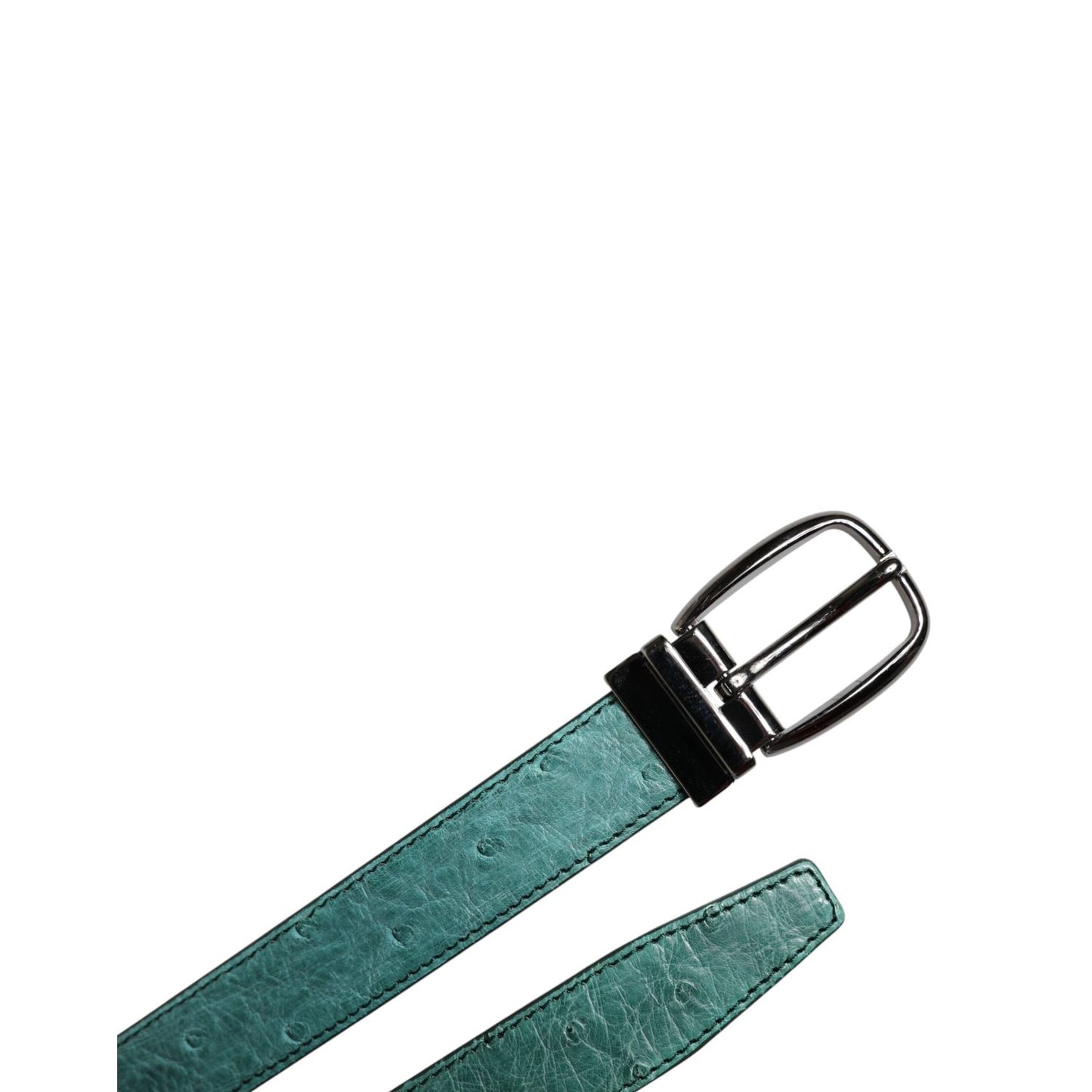 Dolce & Gabbana Green Ostrich Leather Silver Metal Buckle Belt