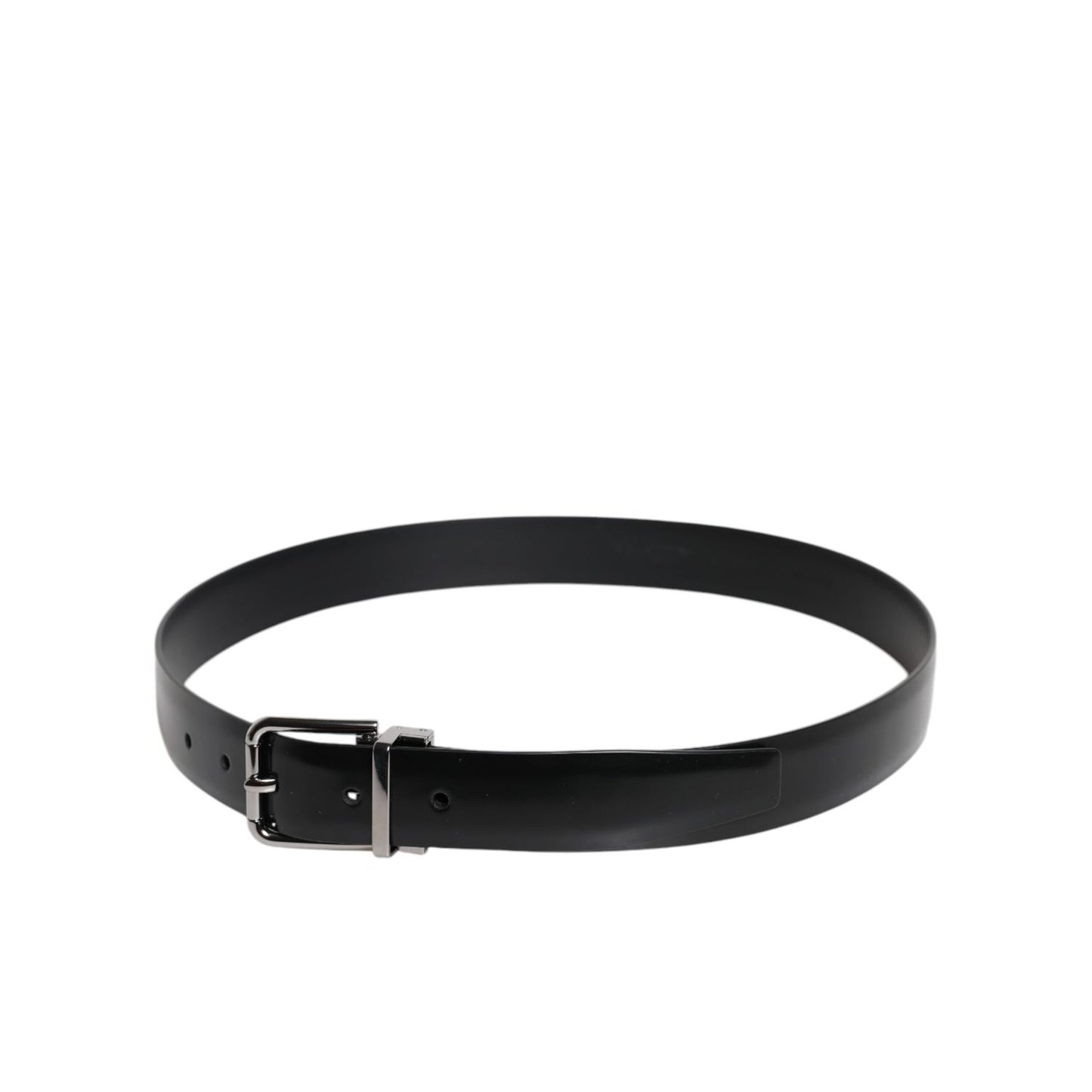 Dolce & Gabbana Black Shiny Leather Silver Metal Buckle Belt BEL9282-85