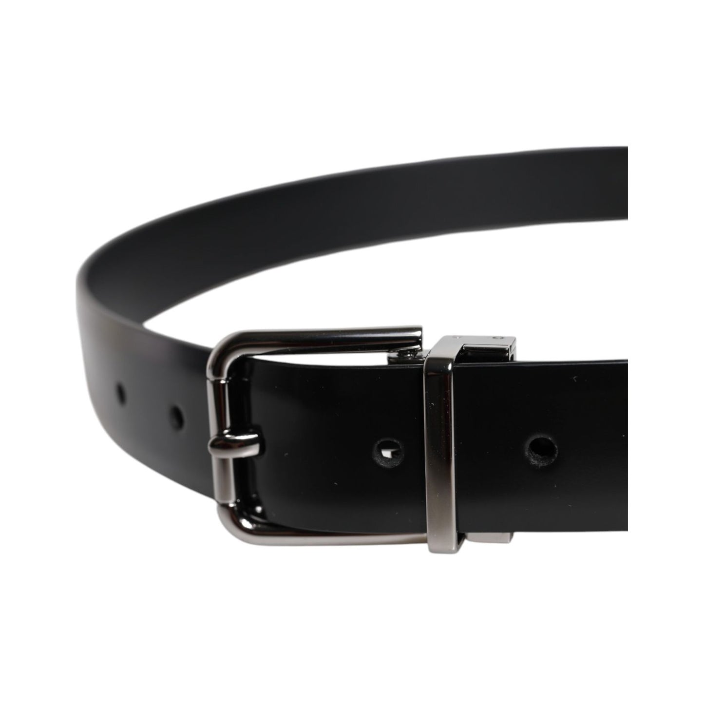 Dolce & Gabbana Black Shiny Leather Silver Metal Buckle Belt BEL9282-85