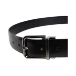 Dolce & Gabbana Black Shiny Leather Silver Metal Buckle Belt BEL9282-85