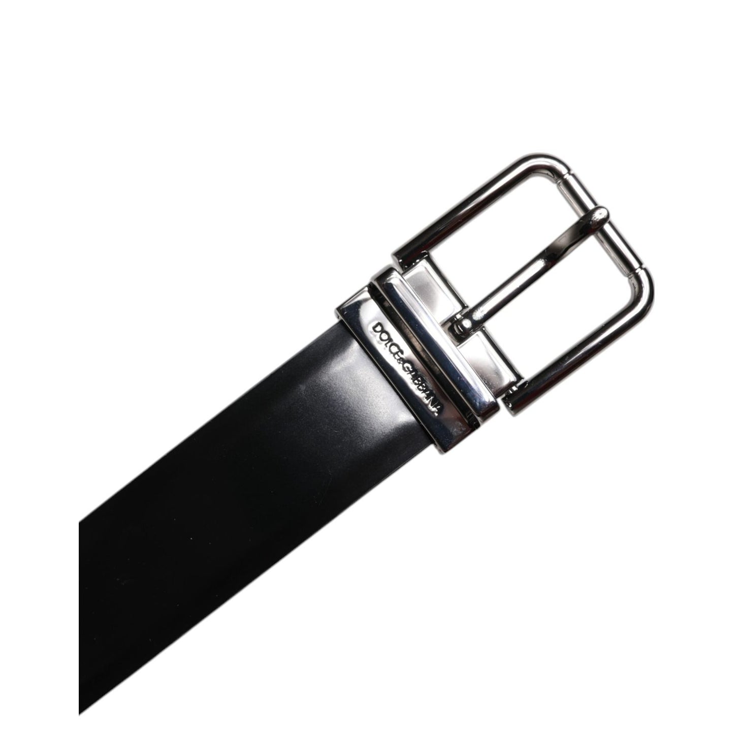 Dolce & Gabbana Black Shiny Leather Silver Metal Buckle Belt BEL9282-85