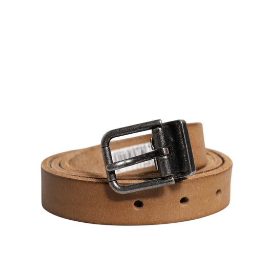 Dolce & Gabbana Brown Leather Silver Tone Metal Buckle Belt