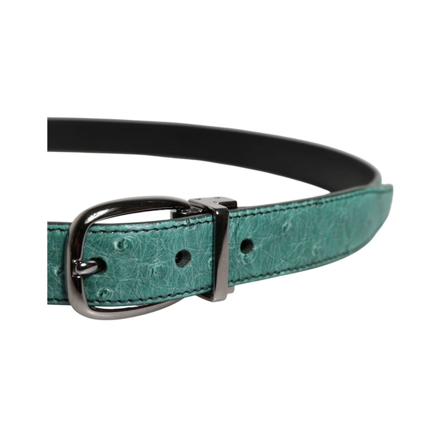 Dolce & Gabbana Green Leather Silver Tone Metal Buckle Belt