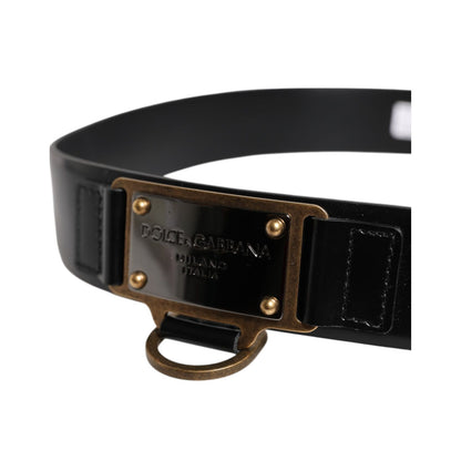 Dolce & Gabbana Black Leather DG Logo Plaque Buckle Belt