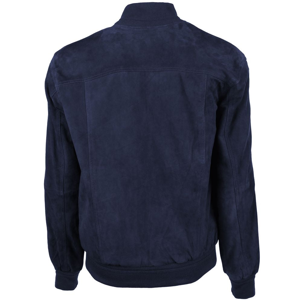 Emilio Romanelli Blue Calfskin Men Bomber Jacket
