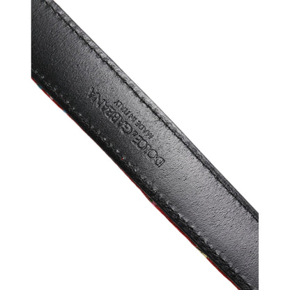 Dolce & Gabbana Red Floral DG Embellished Metal Buckle Belt