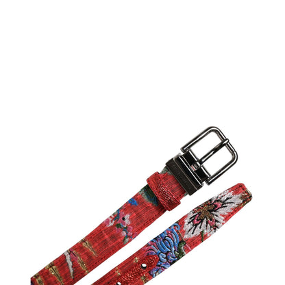 Dolce & Gabbana Red Floral DG Embellished Metal Buckle Belt