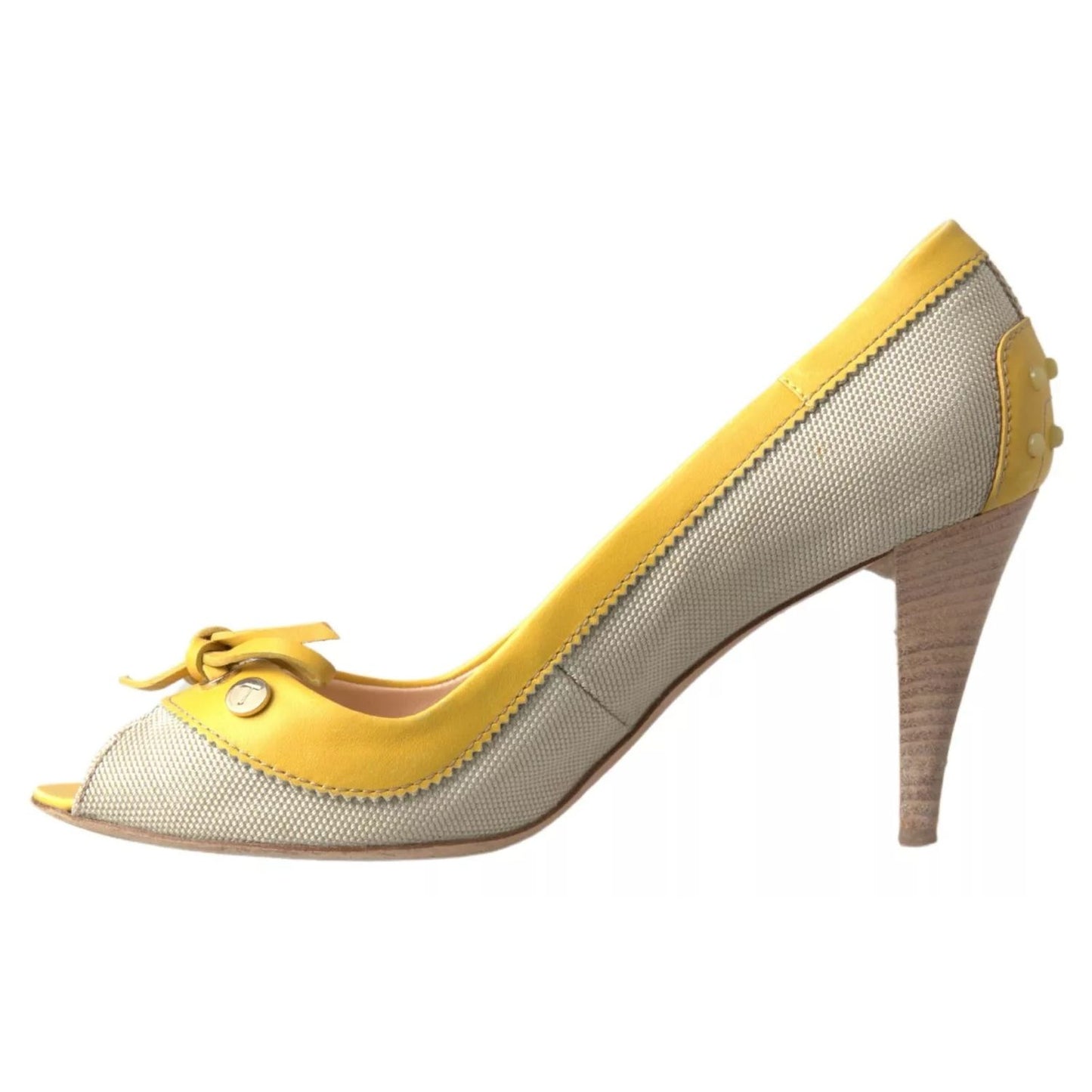 Tod's Yellow Off White Peep Toe Heels Pumps Shoes