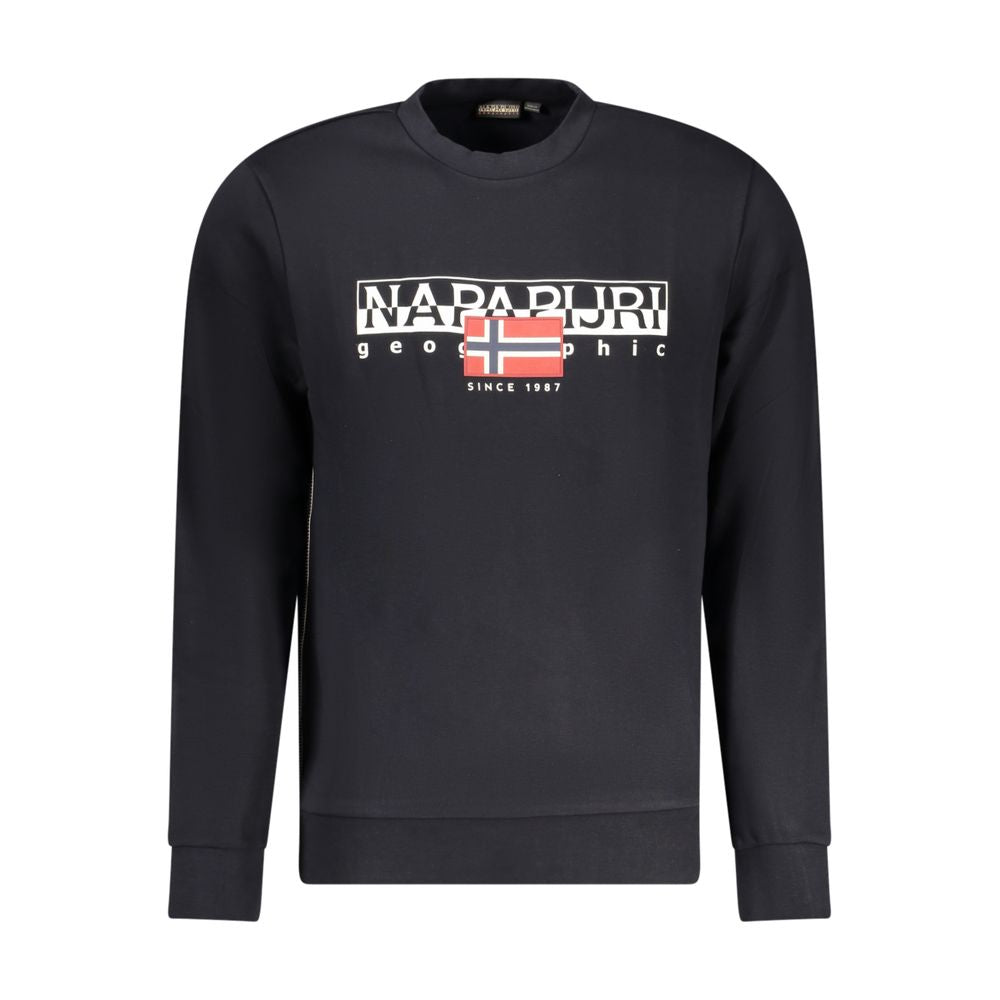 Alt Tag: Napapijri Black Cotton Men Sweater with logo print, crew neck, ideal for casual or streetwear fashion.