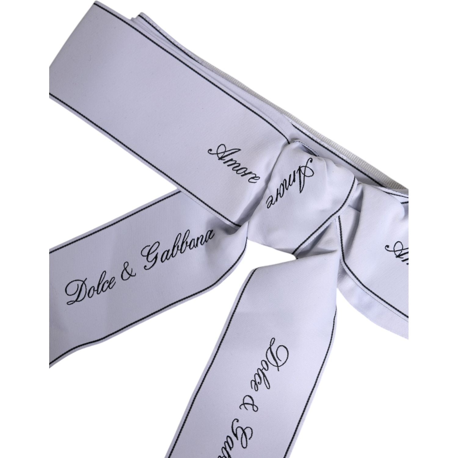 Dolce & Gabbana White Waist Ribbon Wide Bow Logo Belt