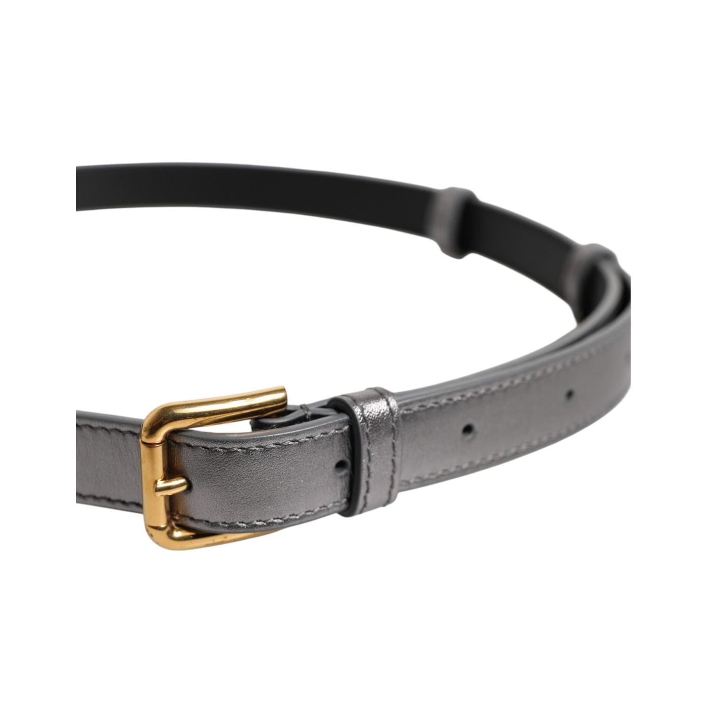 Dolce & Gabbana Silver Logo Engraved Metal Waist Buckle Belt