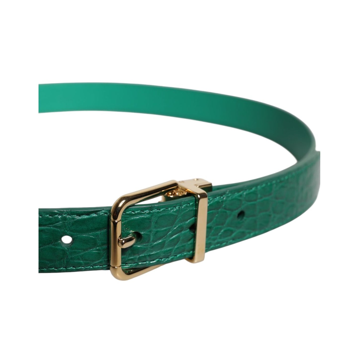 Dolce & Gabbana Green Leather Logo Metal Waist Buckle Belt
