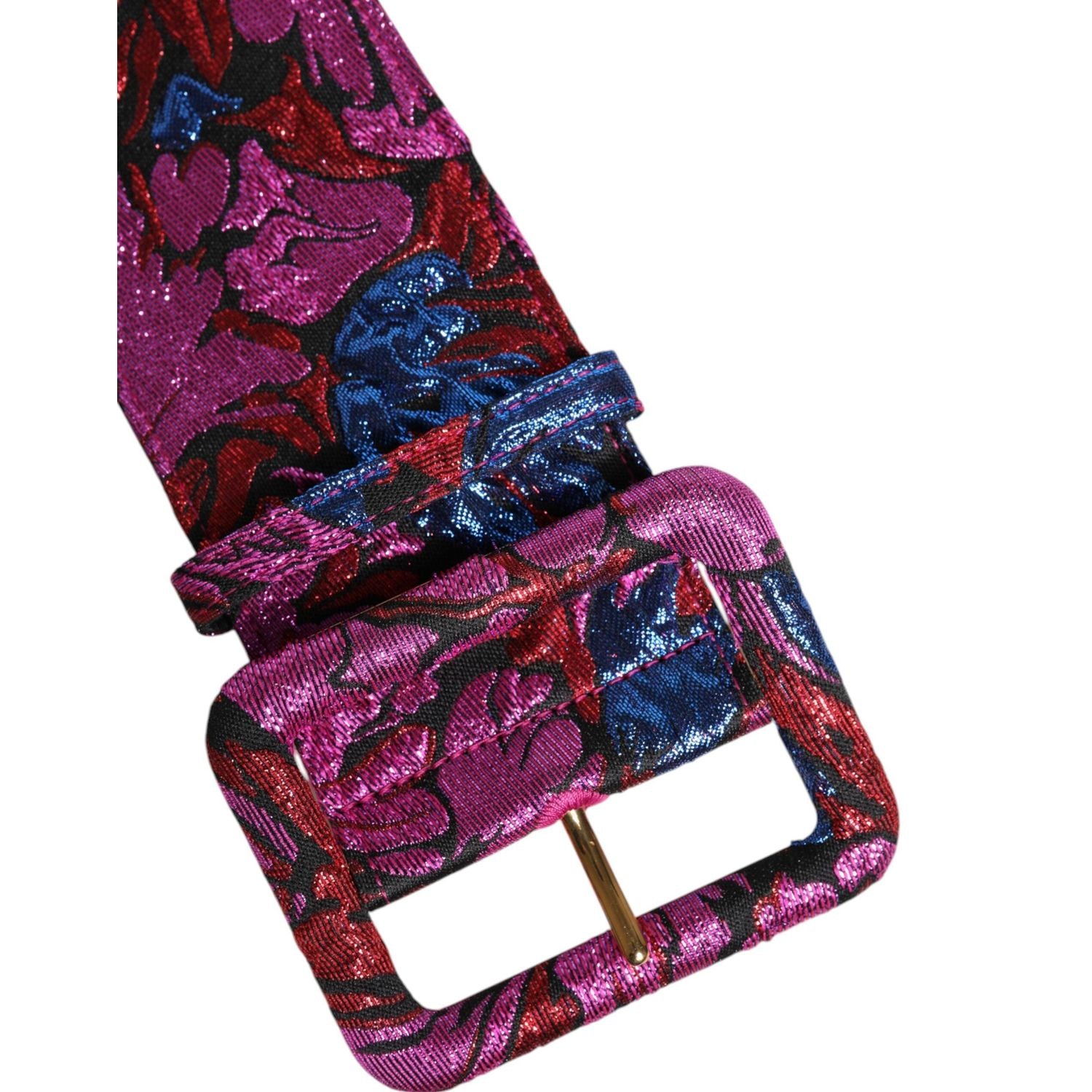 Dolce & Gabbana Multicolor Floral Jacquard Lurex Wide Waist Buckle Belt