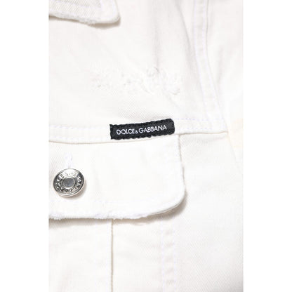 Dolce & Gabbana White Graffiti Cotton Stretch Denim Jacket