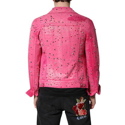 Dolce & Gabbana Pink Crystal Embellished Cotton Denim Jacket